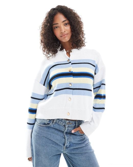ASOS Blue – boxy-fit-strickjacke mit en streifen