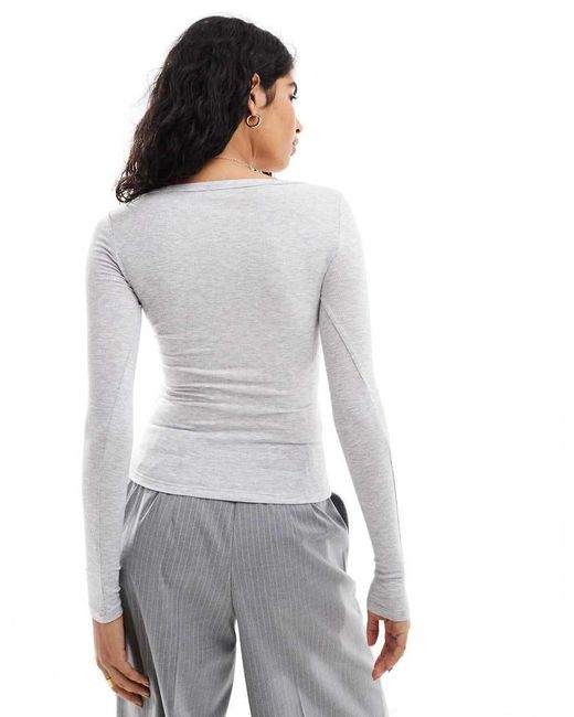 Cotton On White Ribbed Scoop Neck Long Sleeve T-shirt