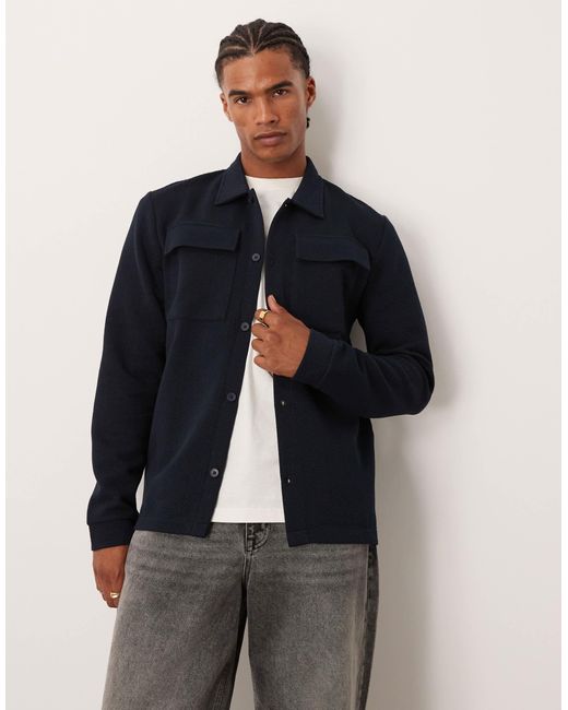 ASOS Blue Button Through Textured Shacket for men