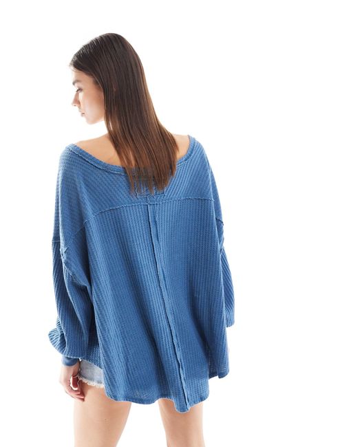 Free People Blue Slouchy Thermal Oversized Top