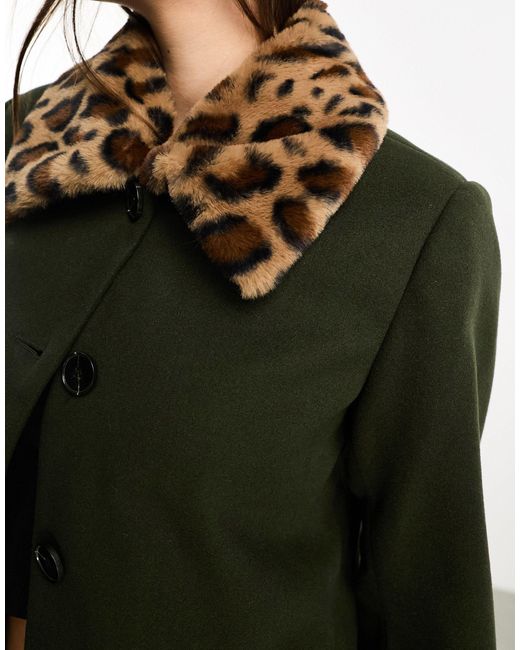 ONLY Black Tailored Jacket With Removable Leopard Faux Fur