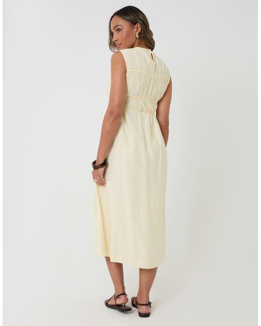 Threadbare Natural Ruched Drawstring Midi Dress