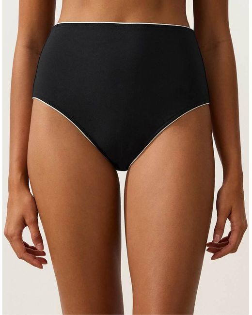 Oysho Black Classic High-Waisted Bikini Briefs With Piping