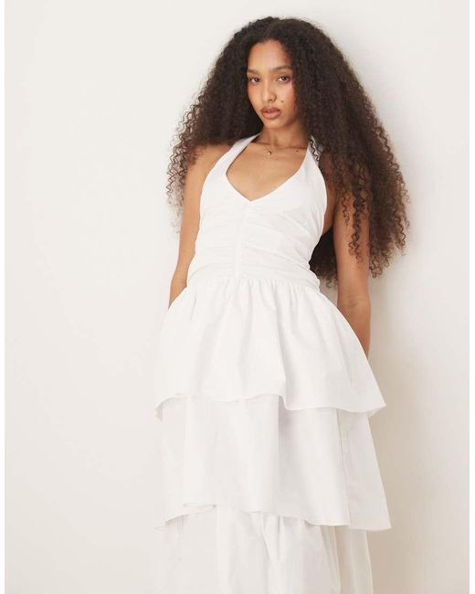 Glamorous Natural Tiered Halterneck Maxi Dress