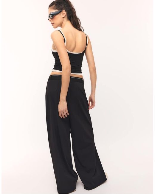 Stradivarius Black Palazzo jogger Trousers With Elastic Waistband