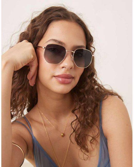 ASOS Black Metal Hexagon Sunglasses With Polarised Lens