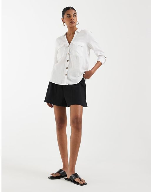Vero Moda White Utility Style Pocketed Front Linen Blend Shirt