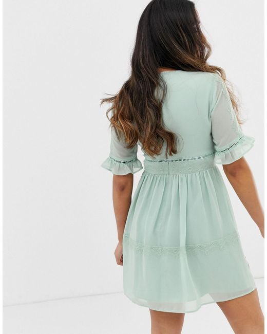 asos design petite pleated embroidered mini dress