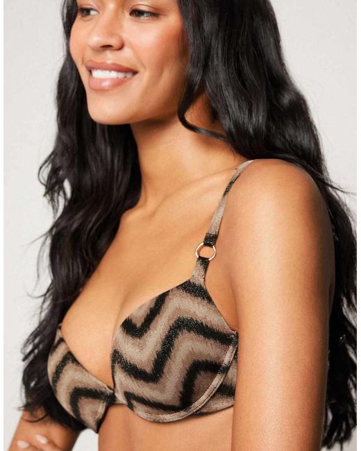 Tezenis Black Chevron Shine Push-Up Padded Bikini Top