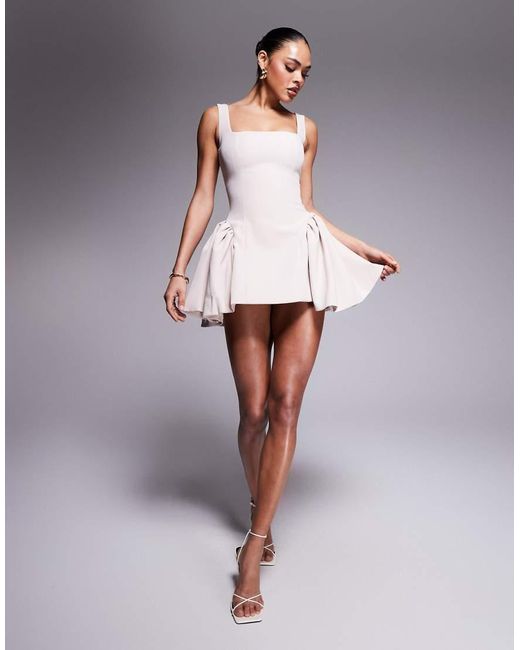 Wanderdoll White Sabrina Tailored Square Neck Structured Side Pleat Mini Dress