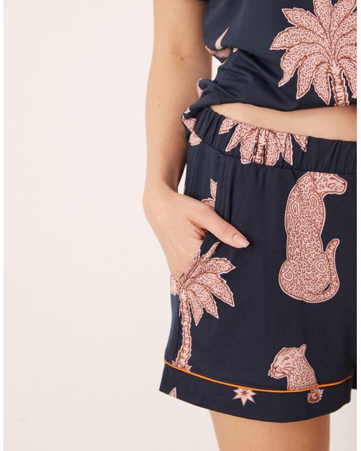 Chelsea Peers Blue Poly Short Sleeve Revere And Shorts Set