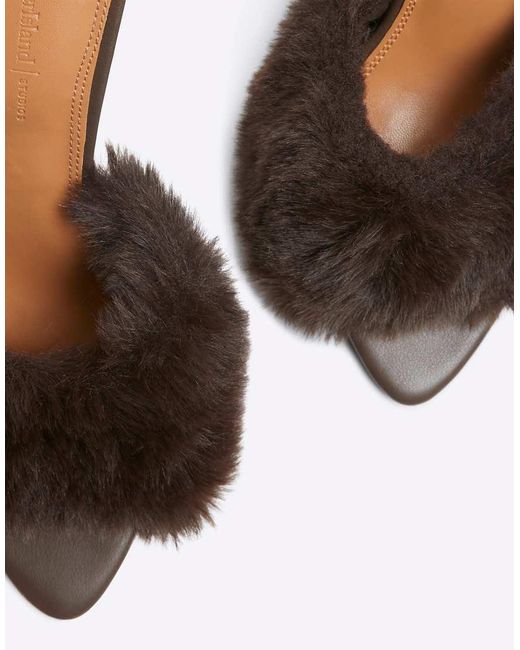 River Island Brown Faux Fur Heeled Mules
