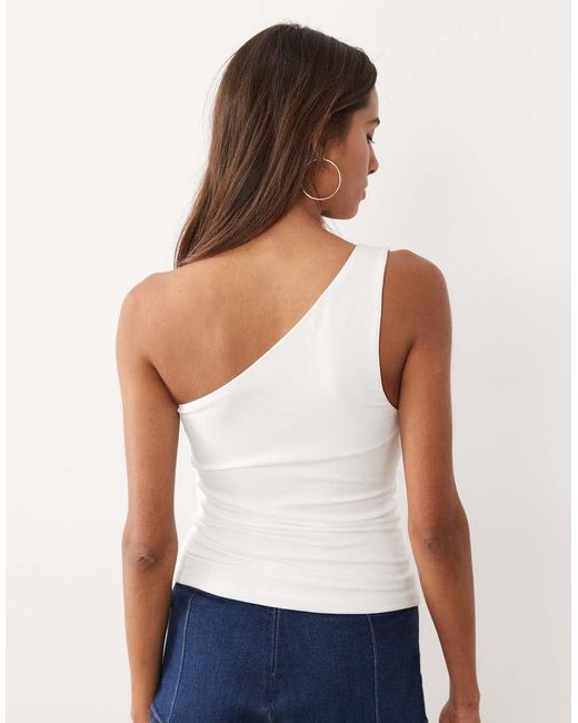 GOOD AMERICAN White Cotton Super Stretch One Shoulder Top