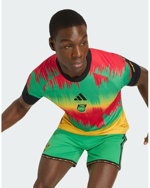 Adidas Originals Green Jamaica 26 X Bob Marley Home Pre Match Jersey for men