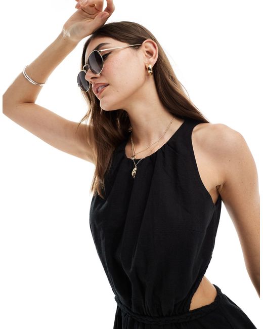 Pretty Lavish Black – minikleid aus em leinen mit zierausschnitt