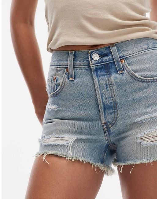 Levi's Blue 501 Original Shorts With Rips