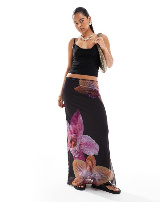 Stradivarius Multicolor – jersey-maxirock mit dunklem blumenmuster