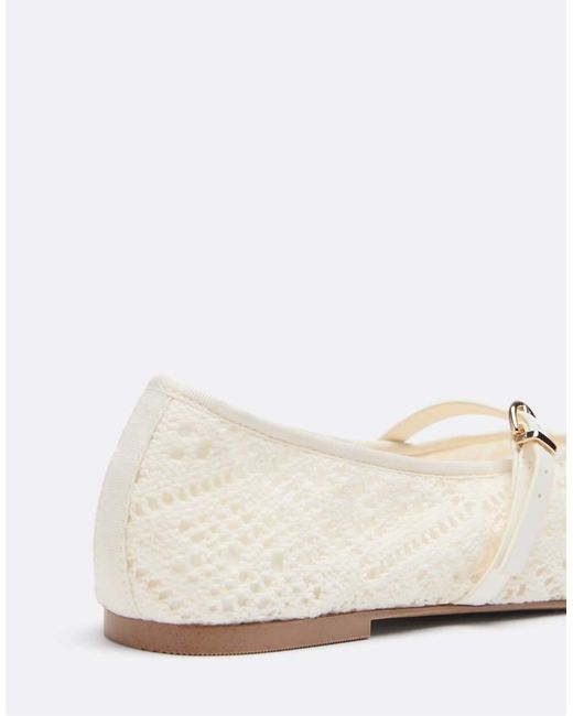 Stradivarius White Crochet Buckle Ballet Flats