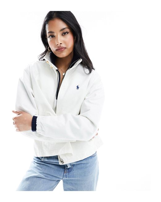 Polo Ralph Lauren White Collared Short Trucker Jacket With Logo