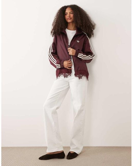 Adidas Originals Purple Satin Firebird Track Top With Lace Hem