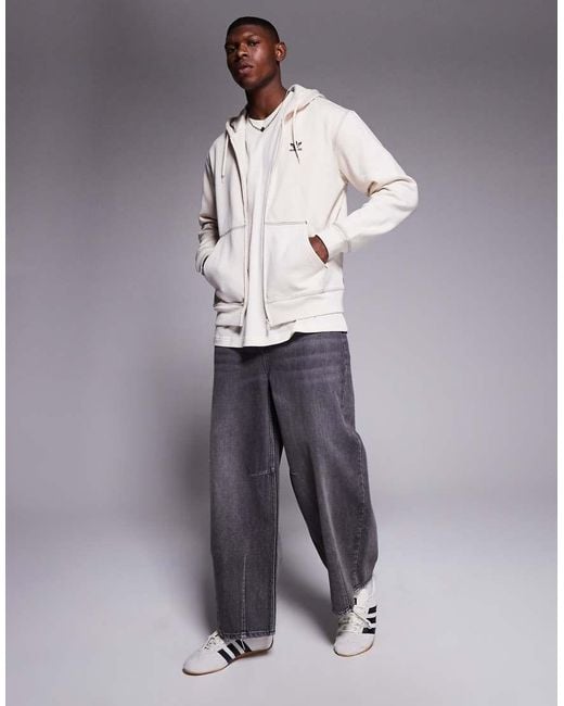 Adidas Originals Gray Trefoil Essentials Zip Through Hoodie for men