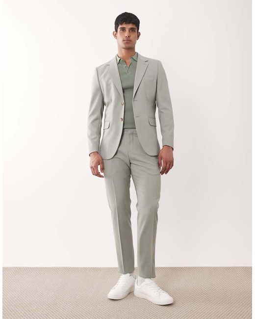 SELECTED Gray Wool Blend Slim Fit Blazer for men