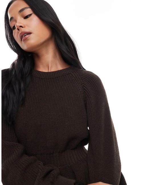 ASOS White Knitted Peplum Jumper With Cinch Waist