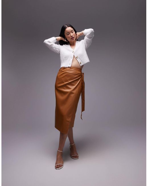 Never Fully Dressed Natural Pu Wrap Midi Skirt