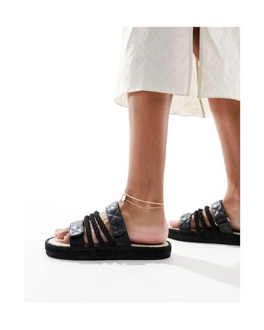 Public Desire Black Coral Flatform Sandals With Rope Straps