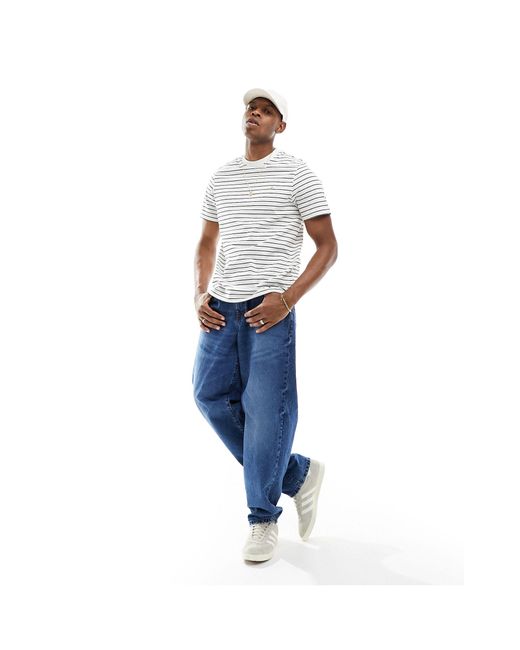 Farah White Cotton Stripe Short Sleeve T-shirt for men