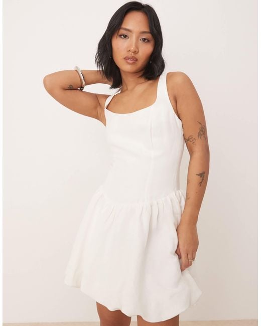 fit and flare long sleeve mini dress White Long Sleeve Mini Dress Boat Neck Fit & Flare | Formal Cocktail  Wedding Guest Dress with Button Cuff Detail