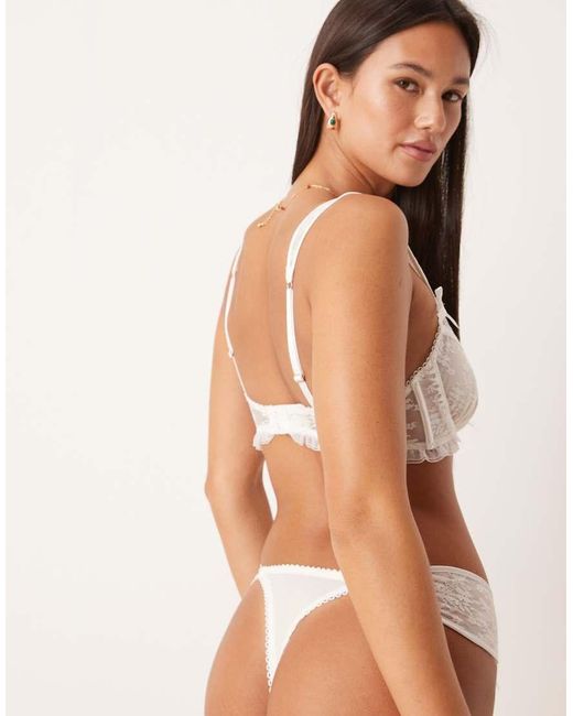 KAT THE LABEL White Bianca Eyelash Lace Thong