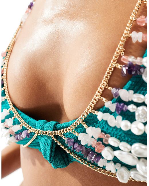 ASOS Blue Limited Edition Body Chain With Semi Precious Chipping And Faux Pearl Design