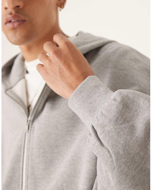 Sudadera Gris Jaspeado Básica De Corte Cuadrado Ultragrande Con Capucha Y Cremallera De ASOS de hombre de color Gray