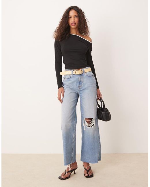ASOS Top Met Lange Mouwen, Constrasterende Randjes En Blote Schouder in het Black