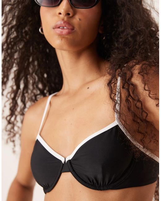 Abercrombie & Fitch Brown Contrast Trim Underwire Bikini Top Co-Ord