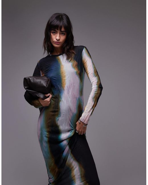 TOPSHOP Gray – langärmliges midaxi-kleid mit em farbverlauf