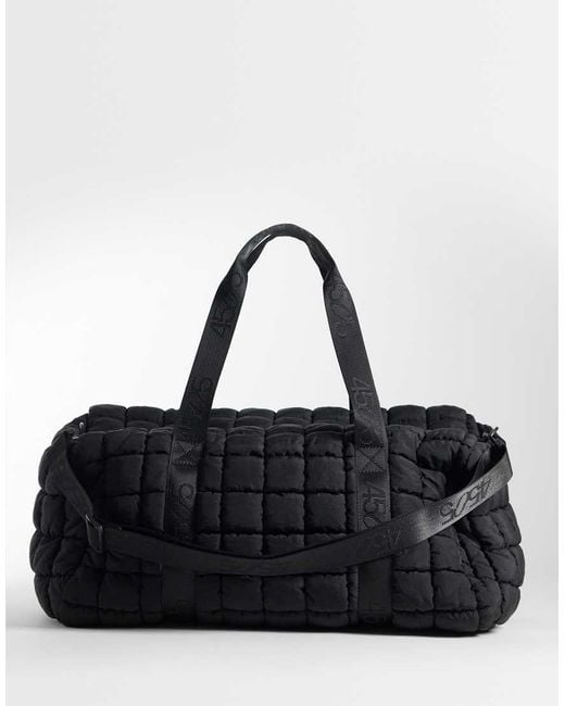 4505 Black Oversized Quilted Woven Gym Duffel Bag