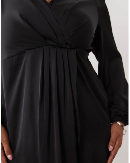 Vila Curve Black Curve Wrap Detail Satin Maxi Dress