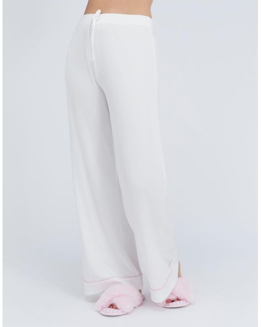 Boux Avenue White Ribbed Modal Pyjama Pants Wide Leg Self Tie Comfy Sleepwear