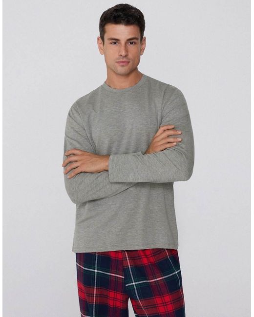 Tezenis Gray Long-Sleeved Plush Viscose Top for men