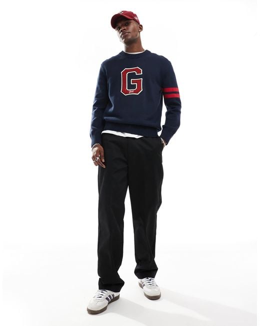 Gant Blue Crew Neck Knit Jumper With Varsity Logo for men