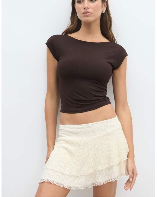 Stradivarius Kanten Mini Skort in het White