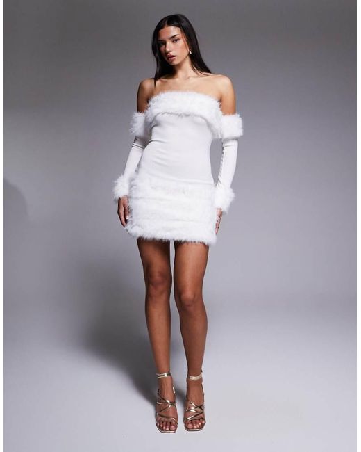 ASOS Purple Bardot Knit Mini Dress With Faux Fur Trim