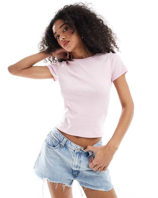 Hollister White Short Sleeve Ribbed T-shirt