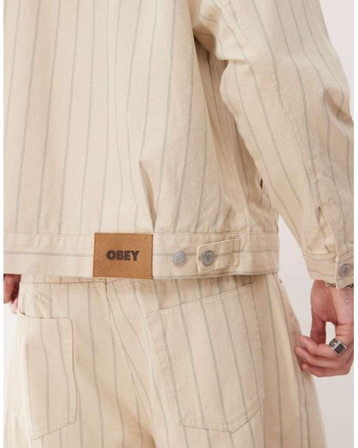 Giacca A Righe Con Zip di Obey in Natural da Uomo