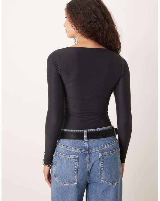 Abercrombie & Fitch Black Sweetheart Neckline Long Sleeve Top With Bra Insert