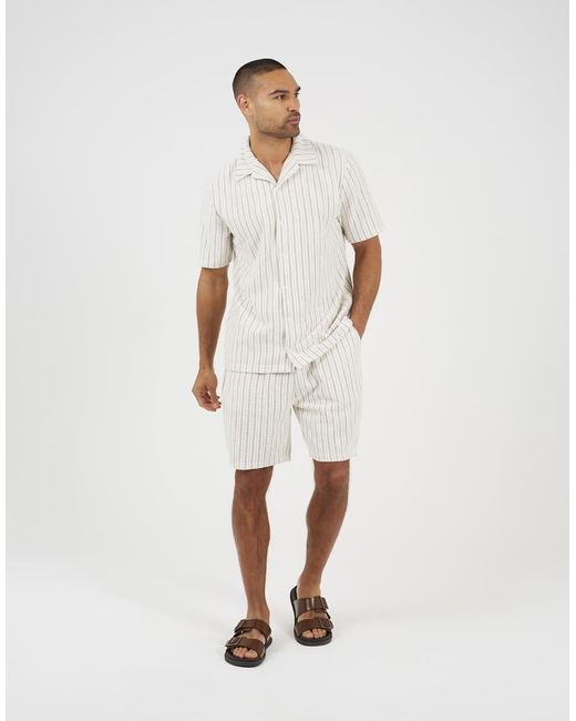 Brave Soul White Regular Fit Striped Revere Collar Shirt for men