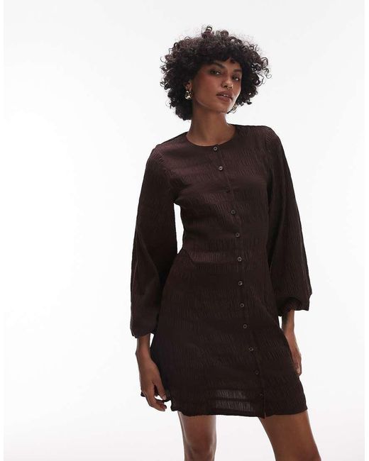 & Other Stories Black Shirred Mini Dress With Volume Sleeves