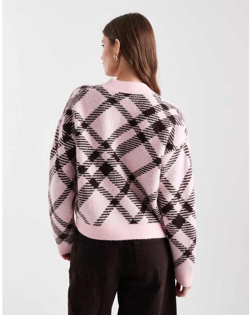 Miss Selfridge Pink Oversized Check Cardigan